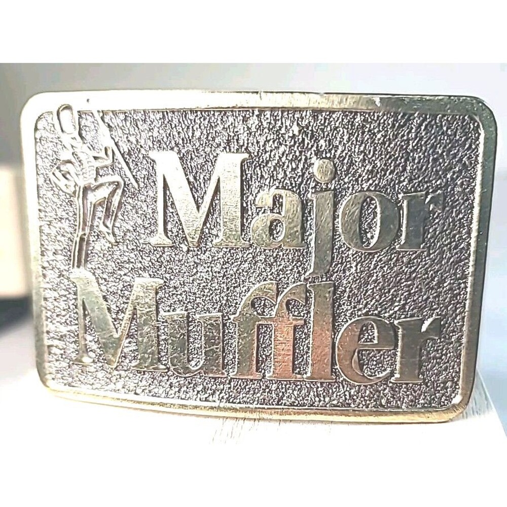 Vintage 1970s Major Muffler Brasstone Auto Car Belt Buckle